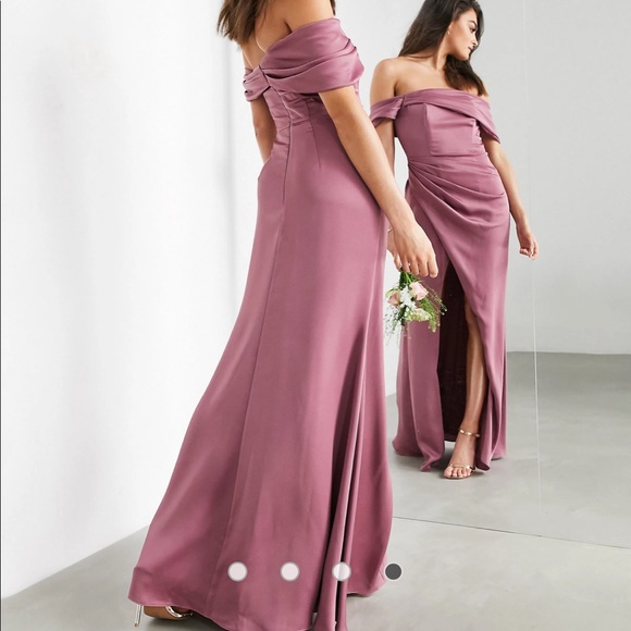 ⭐️ASOS Edition Satin Bardot Drape Wrap Maxi Dress in orchid. Size 4. - Picture 4 of 12